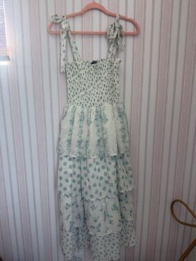 Crystal Doll Cream Maxi Dress with Mint Floral Print